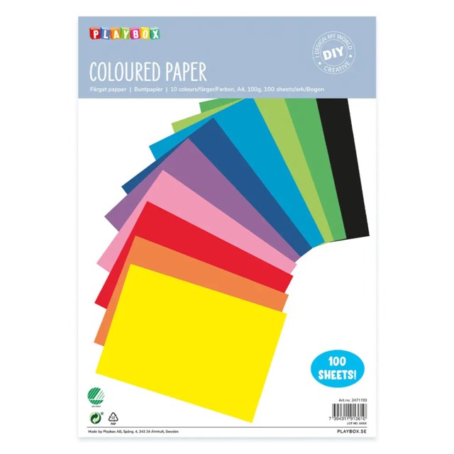 Papper Playbox A4 100g, 10 färger, 100 ark - 1