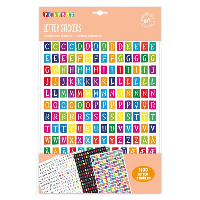Bokstavsstickers Playbox, blandade färger, 6 ark - 1
