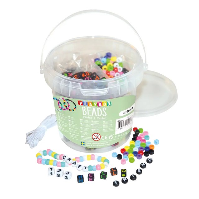 Pärlmix Playbox Bokstavs- och kongopärlor i hink - 1