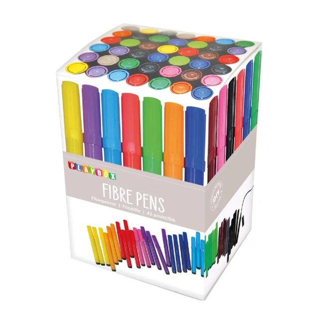 Fiberpenna Playbox Tjock, 12 färger, ventilerad kork, 42-pack - 1
