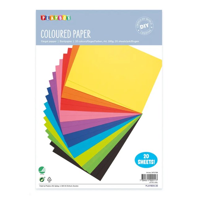 Färgat papper Playbox A4 180g, 10 färger, 20-pack - 1