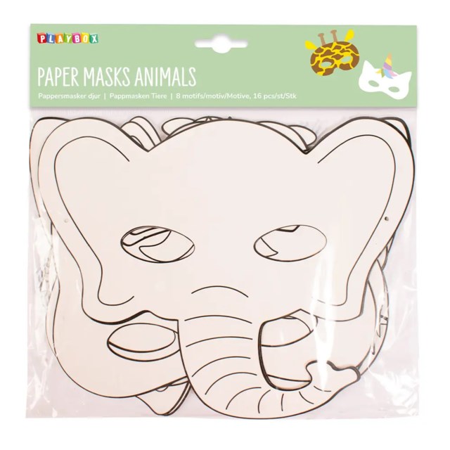 Pappersmasker Playbox Djurtema, 8 motiv, 16-pack - 1
