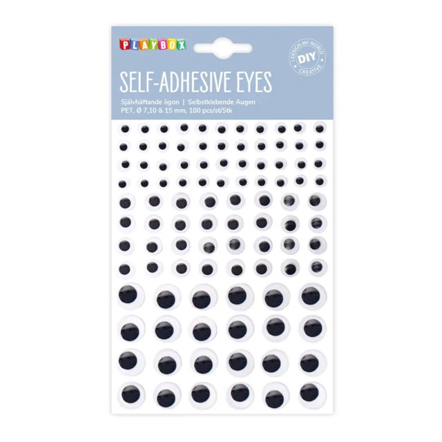 Pysselögon Playbox Självhäftande, svartvita, 3 storlekar, 100 st - 1