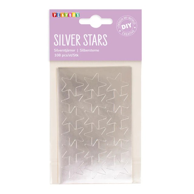 Klistermärken Playbox Silverstjärnor, 25 mm, 108-pack - 1