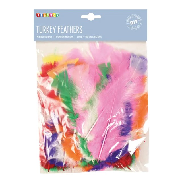 Kalkonfjädrar Playbox, blandade färger, 60-pack - 1