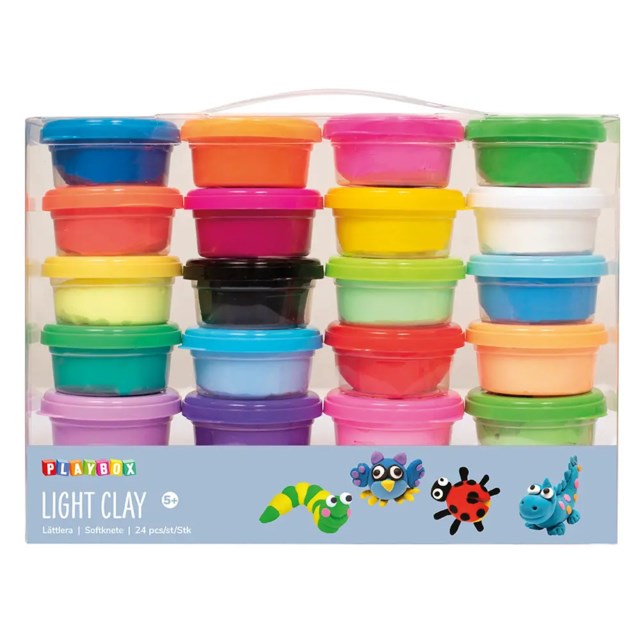 Lättlera Playbox Lufttorkande, 24 färger, 14g per burk, 24-pack - 1