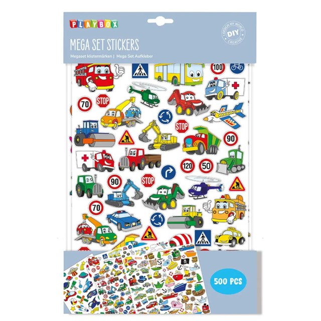 Klistermärken Playbox Megaset Fordon, 500 st, 8 ark - 1