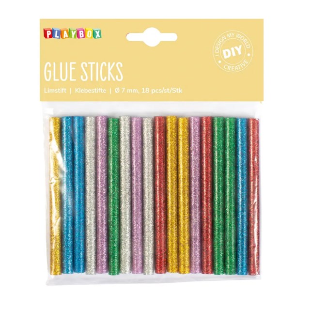 Limstavar glitter Playbox, 7 mm, högtemperatur, 18-pack - 1