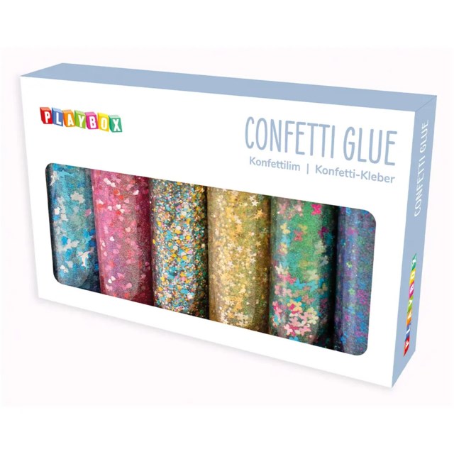 Konfettilim Playbox Glitter, blandade färger, 110g, 6-pack - 1
