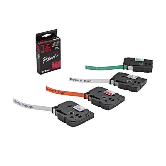 Märkband Brother vit/röd 12mm x 8m - 12mmx8m - 1