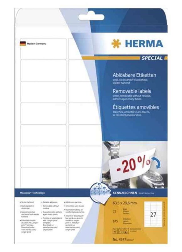 Etikett Herma 63,5 x 29,6mm avtagbar 675 etiketter/fp - 63,5x29,6mm - 1