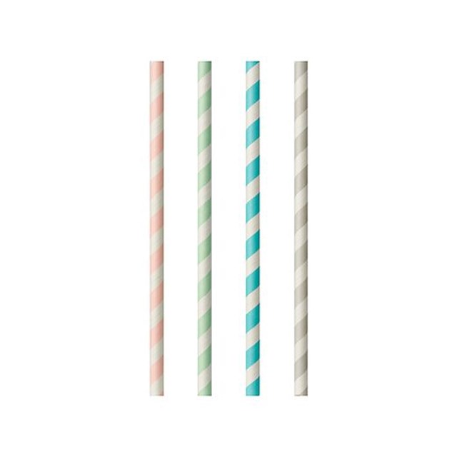 Sugrör Papp, 20cm,"stripes" mixade färger 100st/fp - 200mm - 1