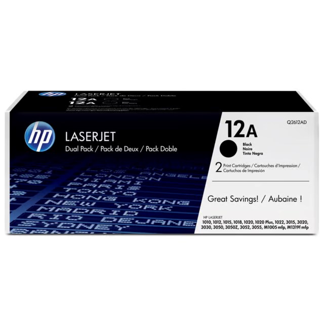 Lasertoner HP Q2612A 12A svart dual-pack - 1