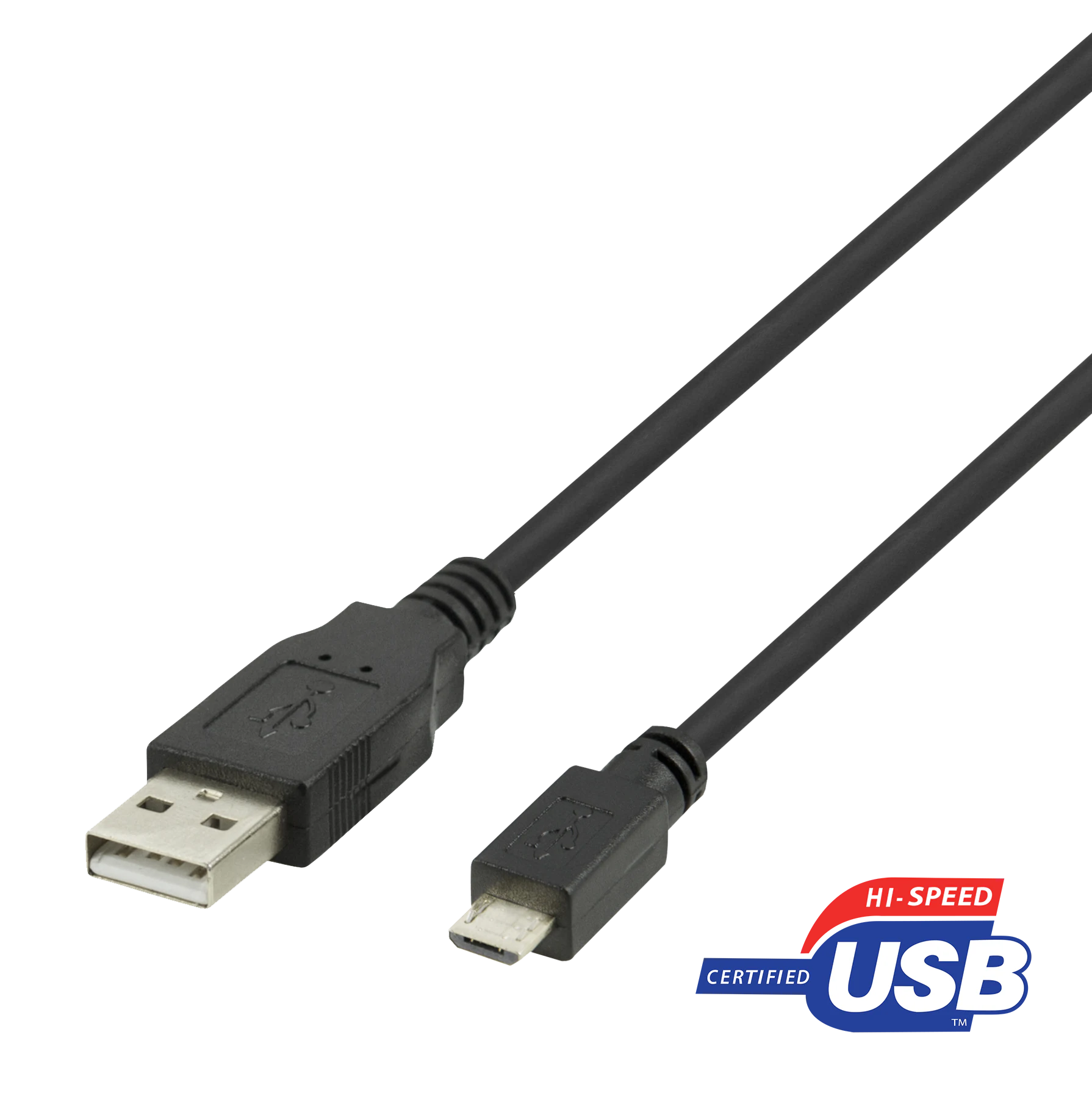 USB kabel Deltaco 2.0 USB Micro B till USB-A 2.4A 2m svart - 1
