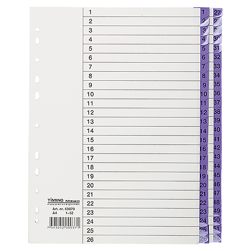 Pappersregister Timing Mega A4 1-52, lila, förstärkta flikar - Kontor & Papper - Pärmar & Register - Register