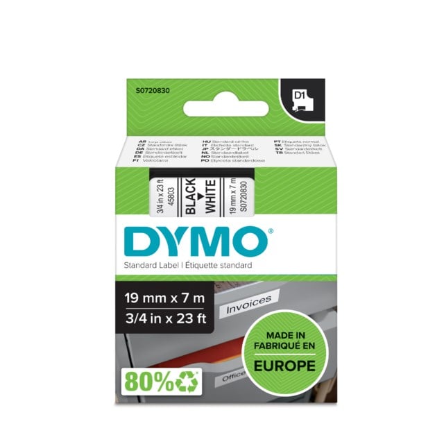 Märkband Dymo D1 19mm svart/vit - 19mmx7m - 1