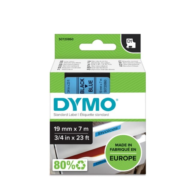 Märkband Dymo D1 19mm svart/blå - 19mmx7m - 1