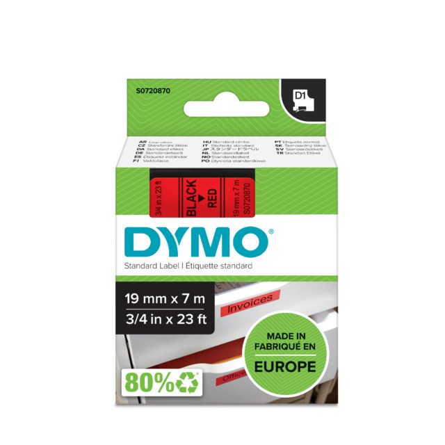 Märkband Dymo D1 19mm svart/röd - 19mmx7m - 1