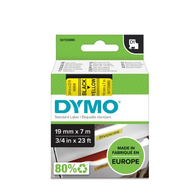 Märkband Dymo D1 19mm svart/gul - 19mmx7m - 1