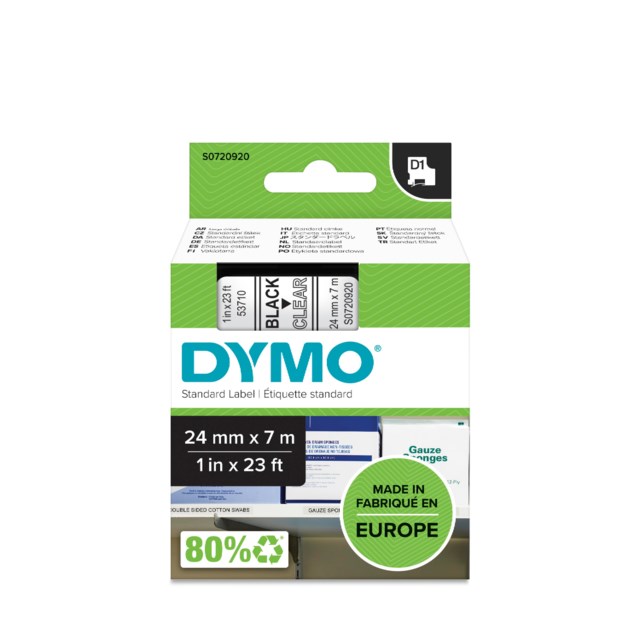 Märkband Dymo D1 24mm svart/transparentp - 24mmx7m - 1