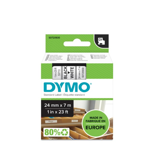 Märkband Dymo D1 24mm svart/vit - 24mmx7m - 1