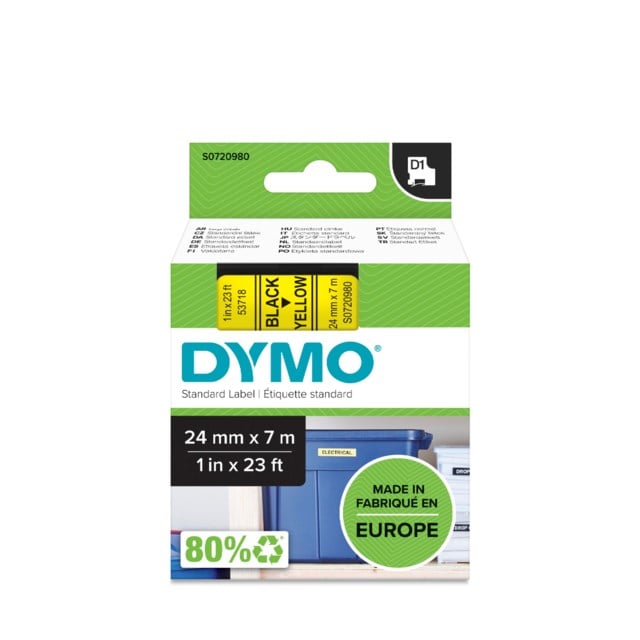 Märkband Dymo D1 24mm svart/gul - 24mmx7m - 1