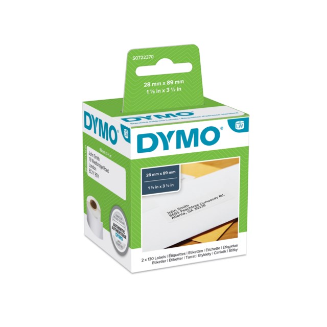Etikett Dymo LW Papper 89x28 mm vit 130st/rle  2rlr/fp - 89x28mm - 1