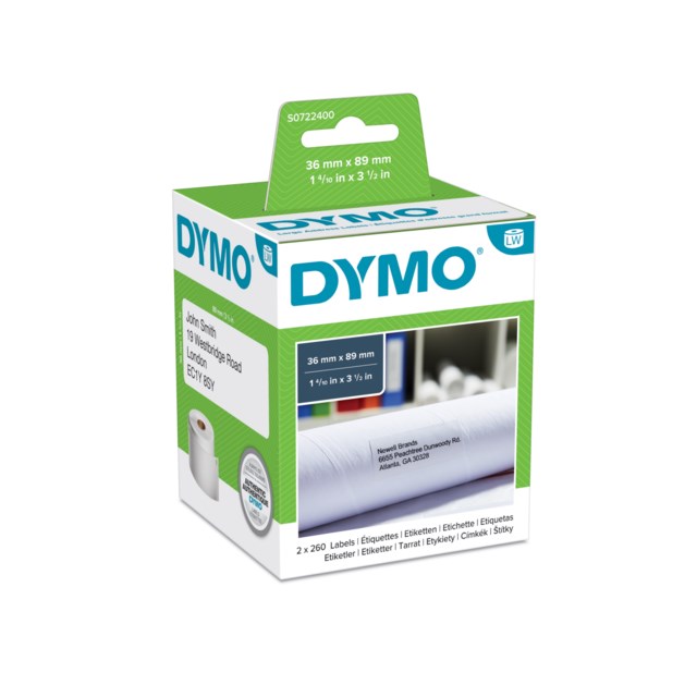 Etikett Dymo LW Papper 89x36 mm vit 260st/rle 2rlr/fp - 89x36mm - 1