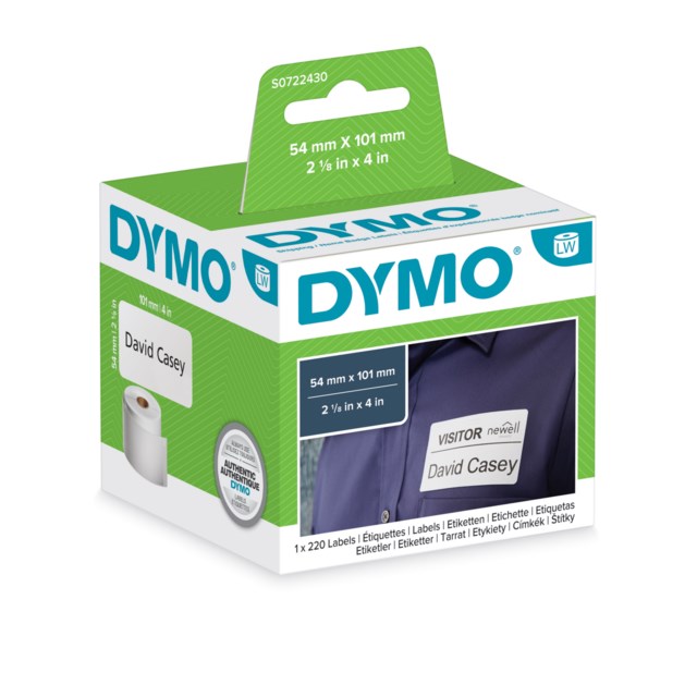 Etikett Dymo LW Papper 101x54 mm vit 220st/rle - 101x54mm - 1