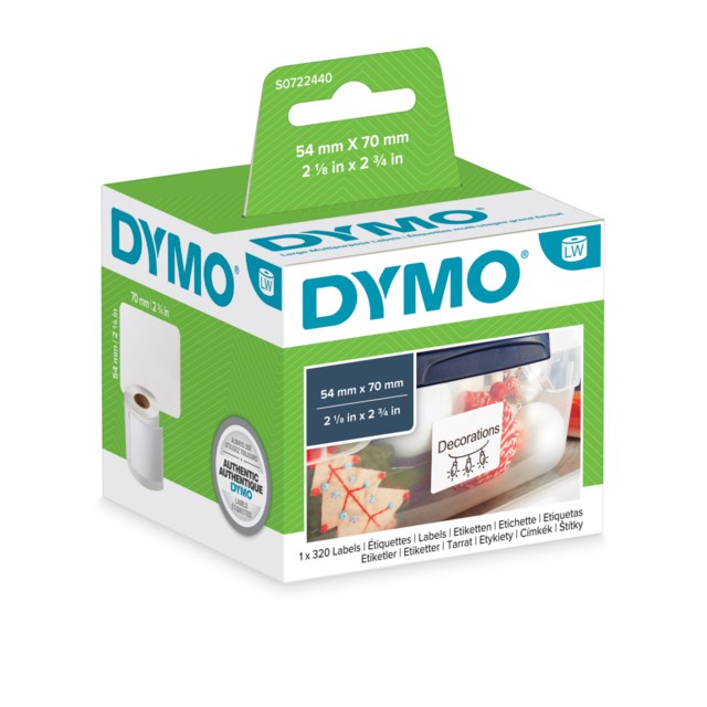 Etikett Dymo LW Papper 70x54 mm vit 320st/rle - 70x54mm - 1