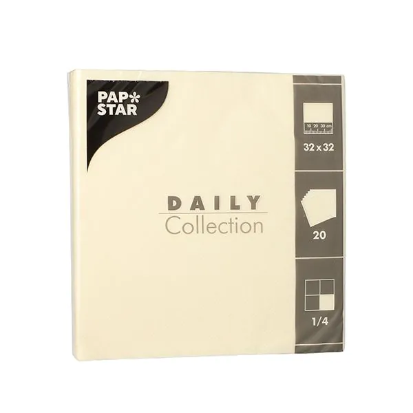 Pappersservett Pappstar Daily Collection, 1/4-vikt, 32x32 cm, creme, 20 st - Fika, Dryck & Kök - Servetter & Dukar - Servetter