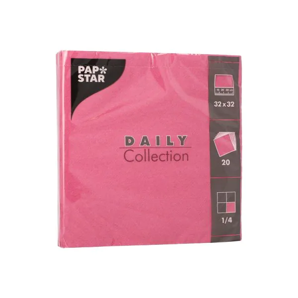 Servett Pappstar Daily Collection 1/4-vikt, fuchsia, 32x32 cm, 20 st - 1