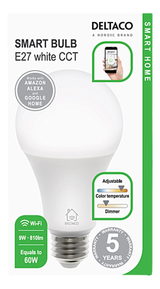 Lampa LED Deltaco Smart Home E27 9W dimbar - E27 9W - 1