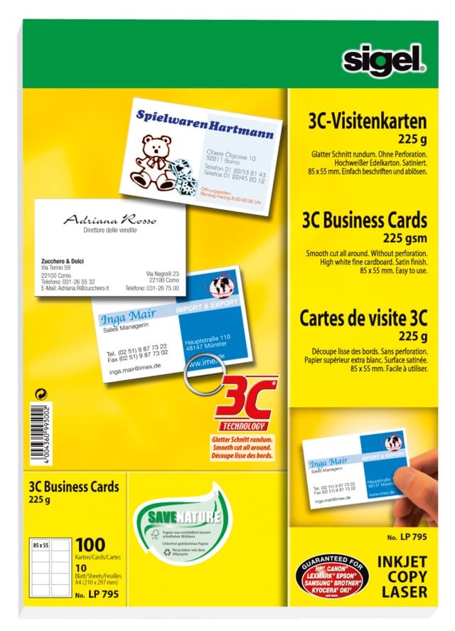 Visitkort Sigel 3C 85x55mm 225g 100st/fp - 85x55mm - 1