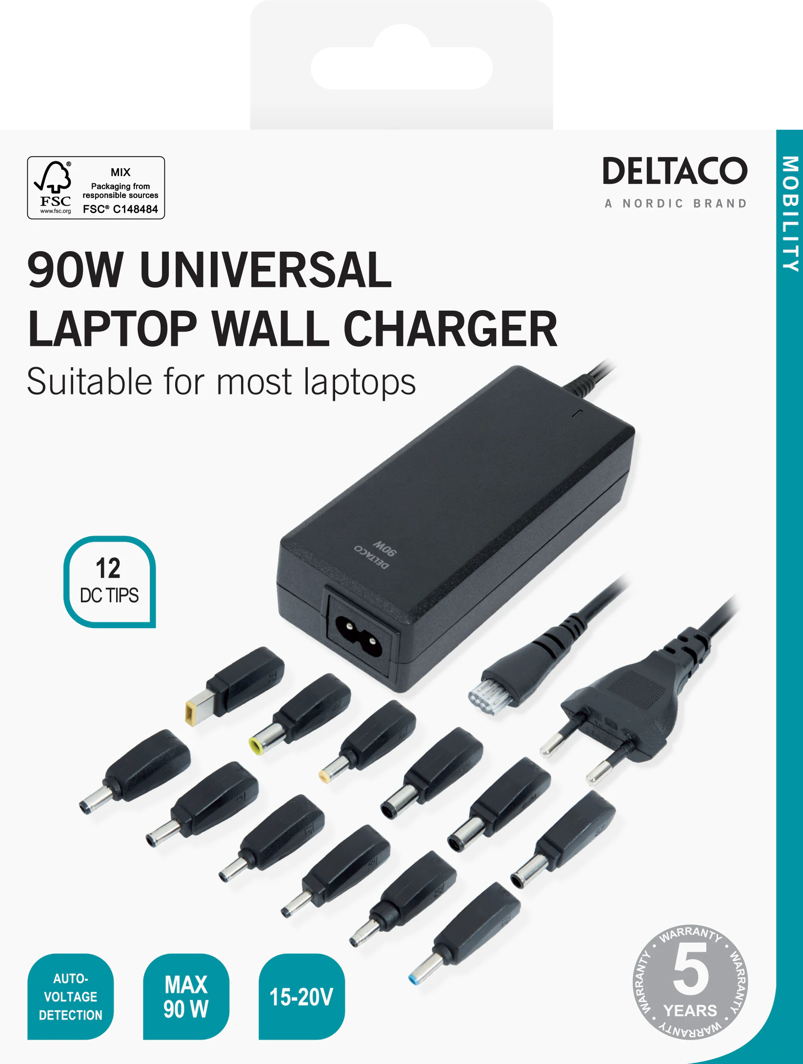 Universalladdare Deltaco laptop 15-20 V, 6 A, 90 W - 1
