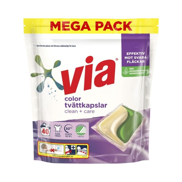 Tvättkapslar Via Color Clean + Care - 40-P - 1