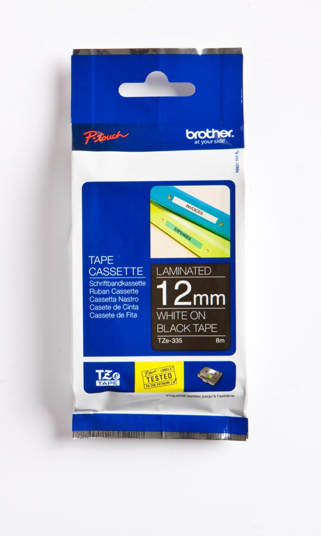 Märkband Brother vit/svart 12mm x 8m - 12mmx8m - 1