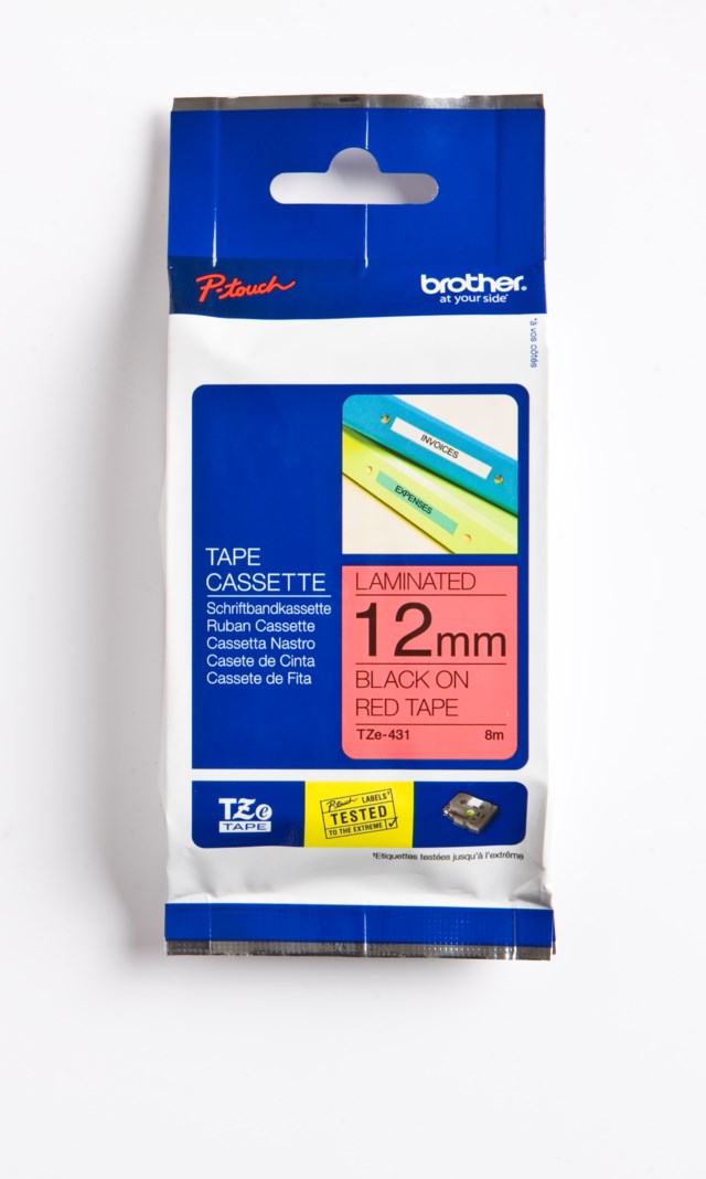 Märkband Brother svart/röd 12mm x 8m - 12mmx8m - 1