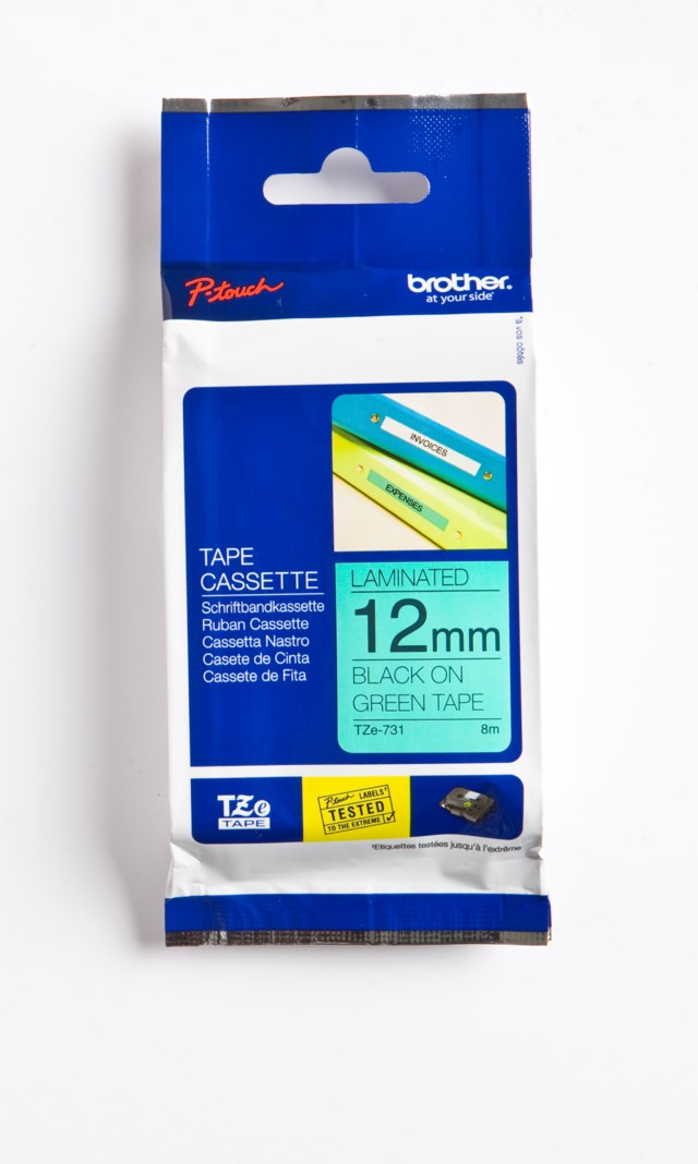 Märkband Brother svart/Grön 12mm - 12mmx8m - 1