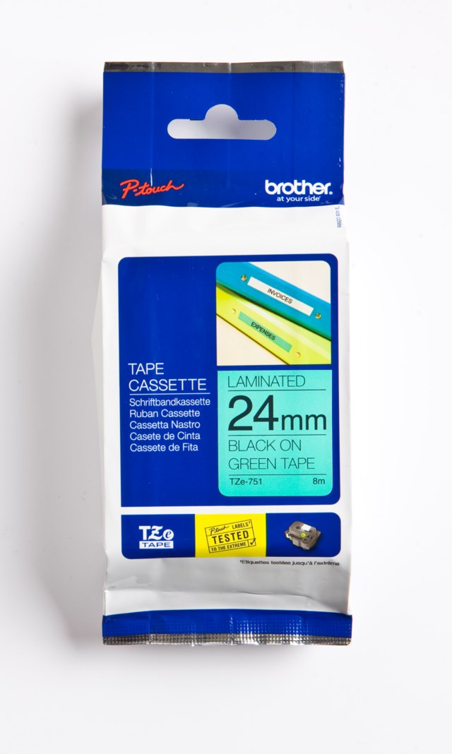 Märkband Brother svart/grön 24mm x 8m - 24mmx8m - 1