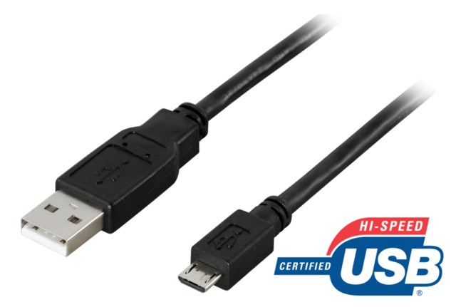 USB 2.0-kabel Typ A hane Typ Micro B hane 5-pin 2m Svart - 1