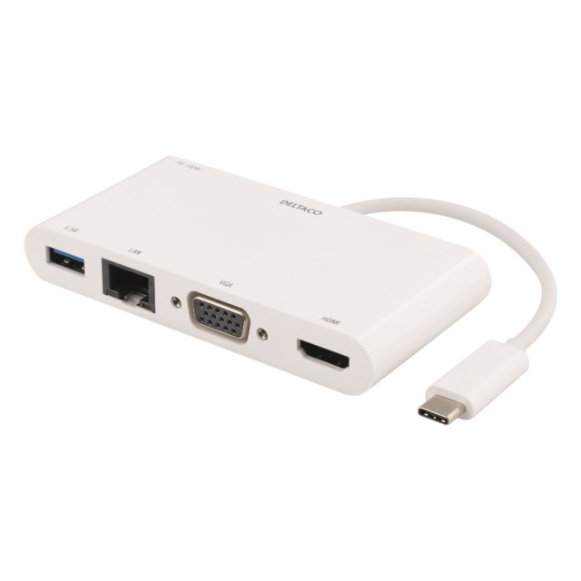 Dockningsstation Deltaco USB-C/HDMI/USB-A/Gigabit LAN/VGA - 1