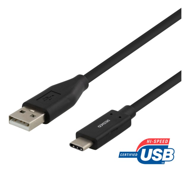 USB 2.0-kabel Typ A hane Typ C hane 1m Svart - 1
