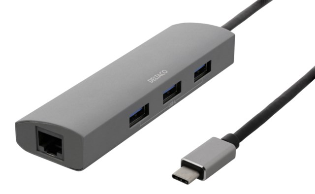 USB-C Hub Och Nätverksadapter RJ45 3x USB-A 5 Gbit/s - 1