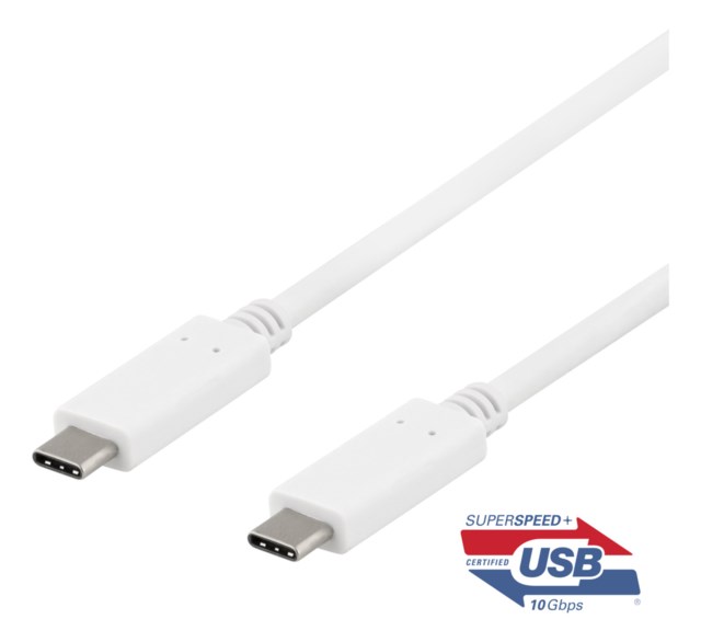 USBC till USBC kabel 0.5m 10Gbps 100W 5A USB 3.1 Gen 2  Vit - 1