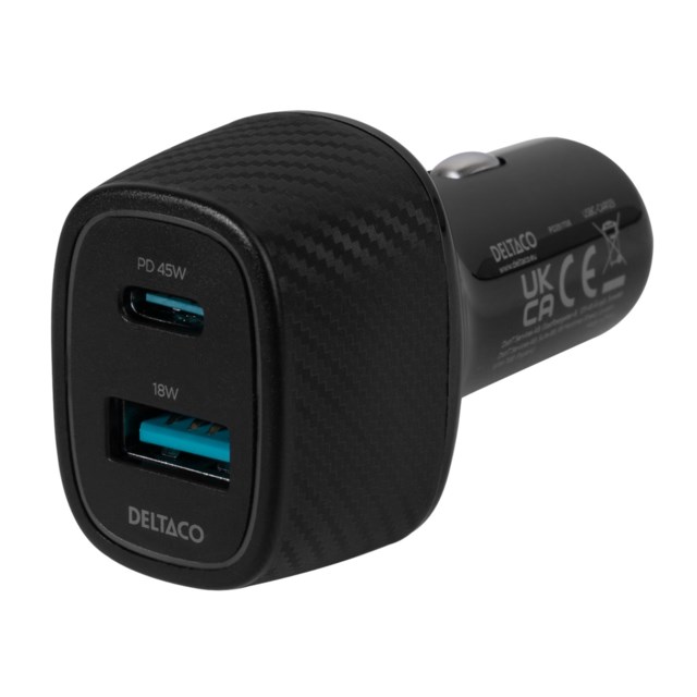 USB Bil Laddare 1x USB-A 18W 1x USB-C PD 45W Total 63W - 1