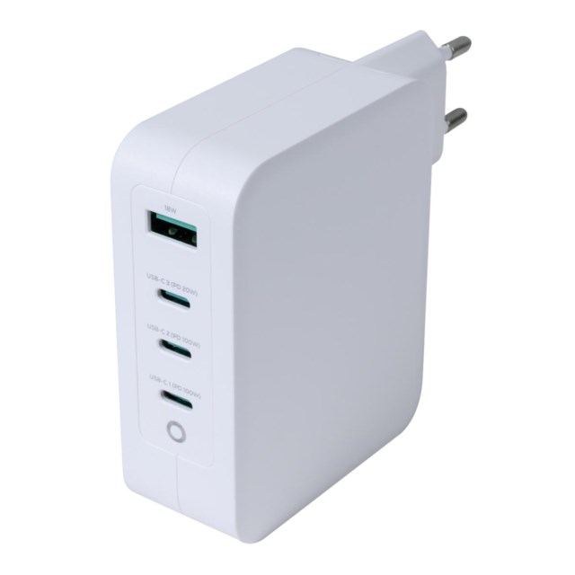 USB GaN Väggladdare 1x USB-A 3x USB-C Total 130W Vit - 1