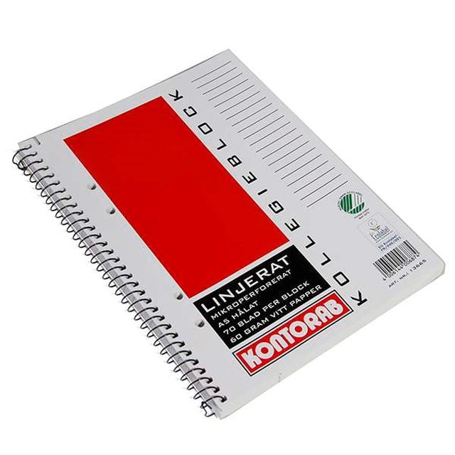 Kollegieblock Kontorab A5 60g linjerat hålat - A5 Linjerat - 1
