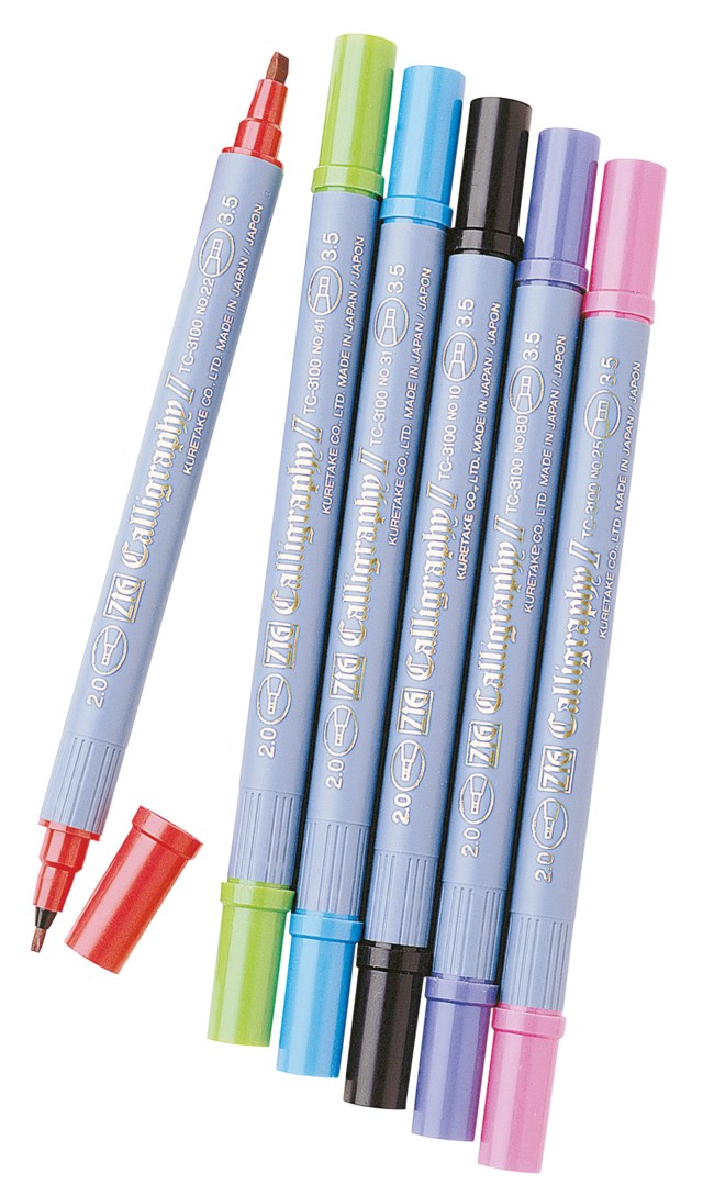 Kalligrafipenna Zig sort.färg 6-pack - 2-3,5mm - 1